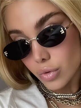 Black Rimless Oval Sunglasses – Women Accessories